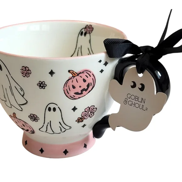 NWT Pink Pastel Ghost Halloween Mug Goblin & Ghoul Ceramic Coffee Cup Summerween - Picture 7 of 16